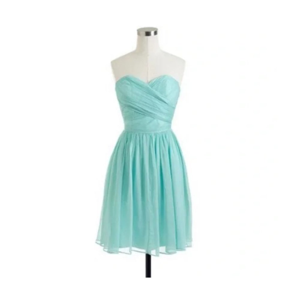 J. Crew Arabelle Strapless 100% Silk Dress size 2 Like new condition NWOT Aqua